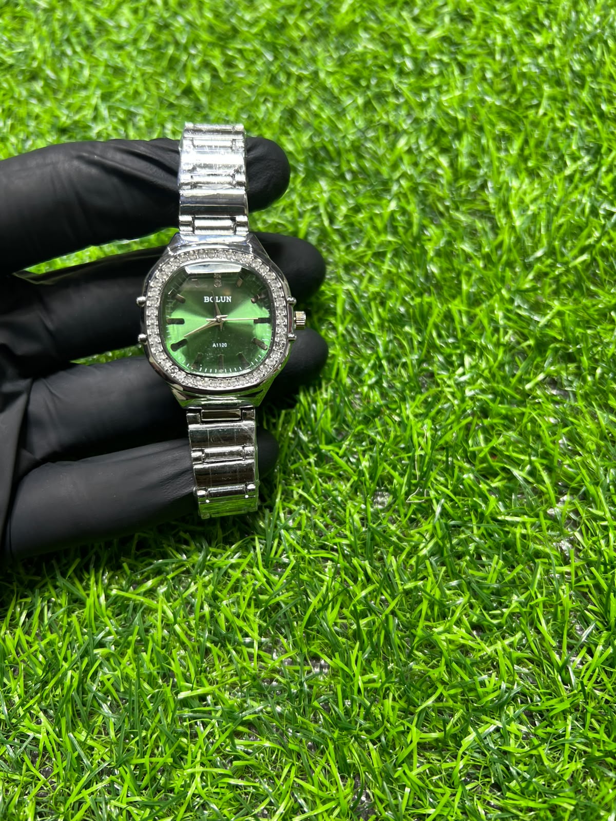 BCLUN Green Dial Crystal Bezel Women's Stainless Steel Quartz Watch